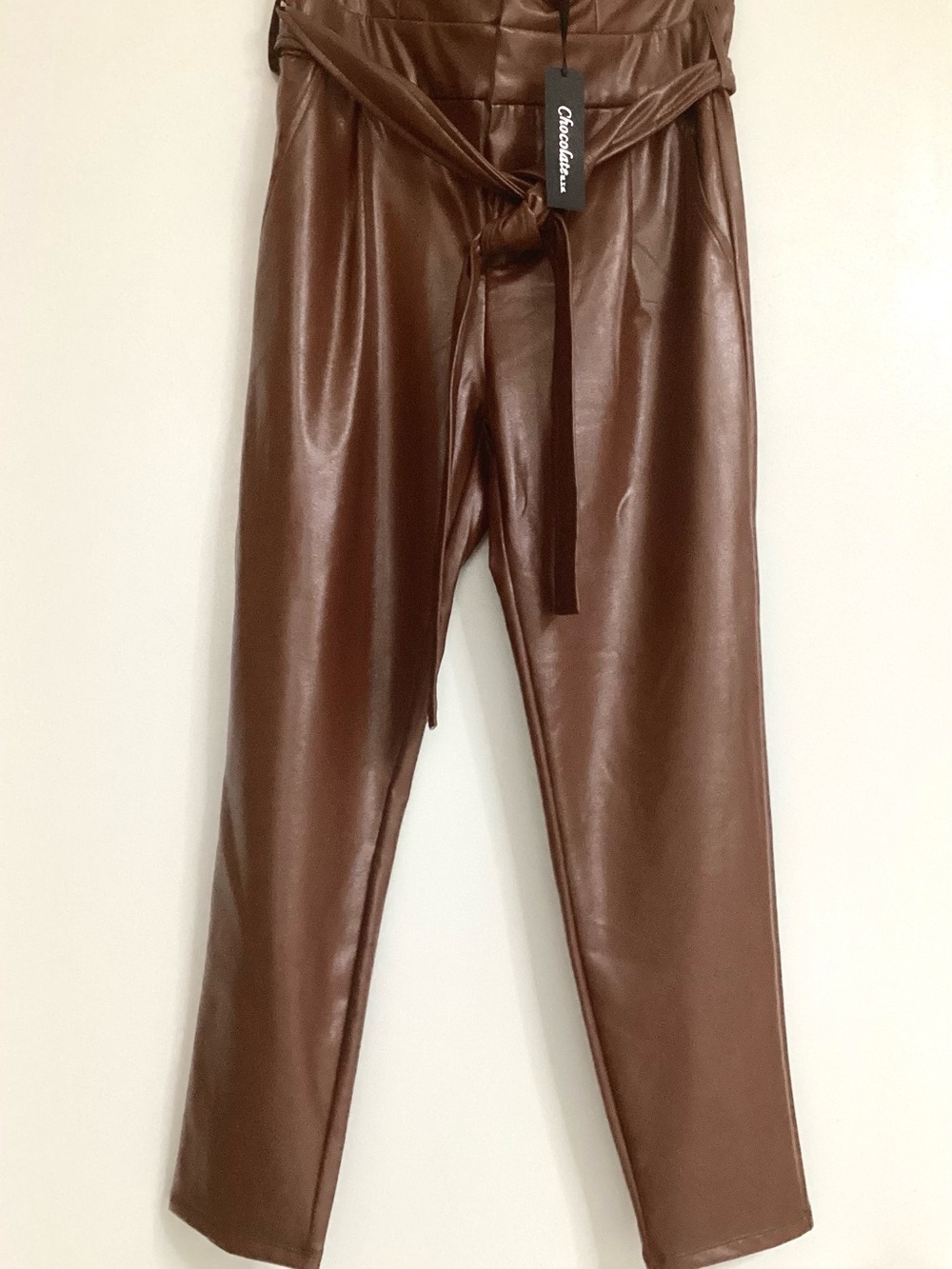 Brown Faux Leather Paperbag Waist women’s Pants